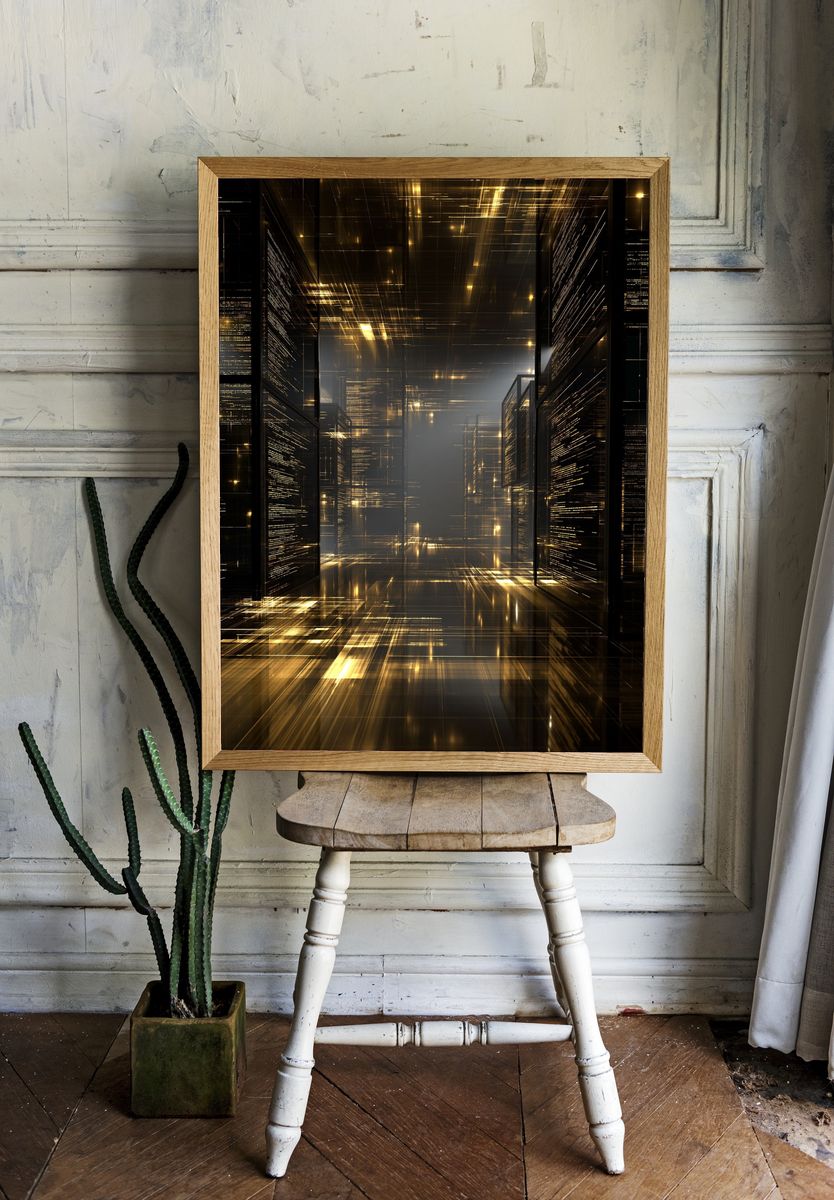 Golden Futuristic Corridor Poster. room preview