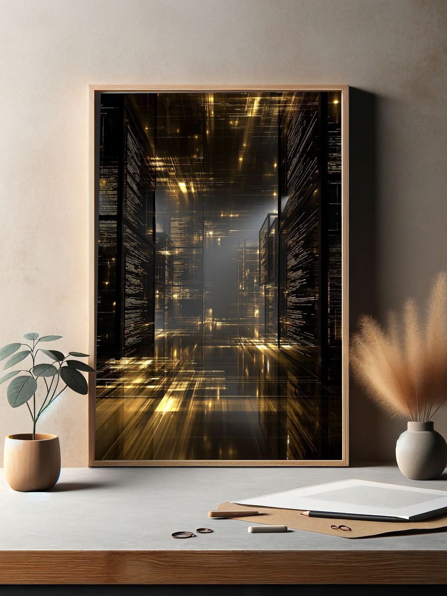 Golden Futuristic Corridor Poster. — room view 2