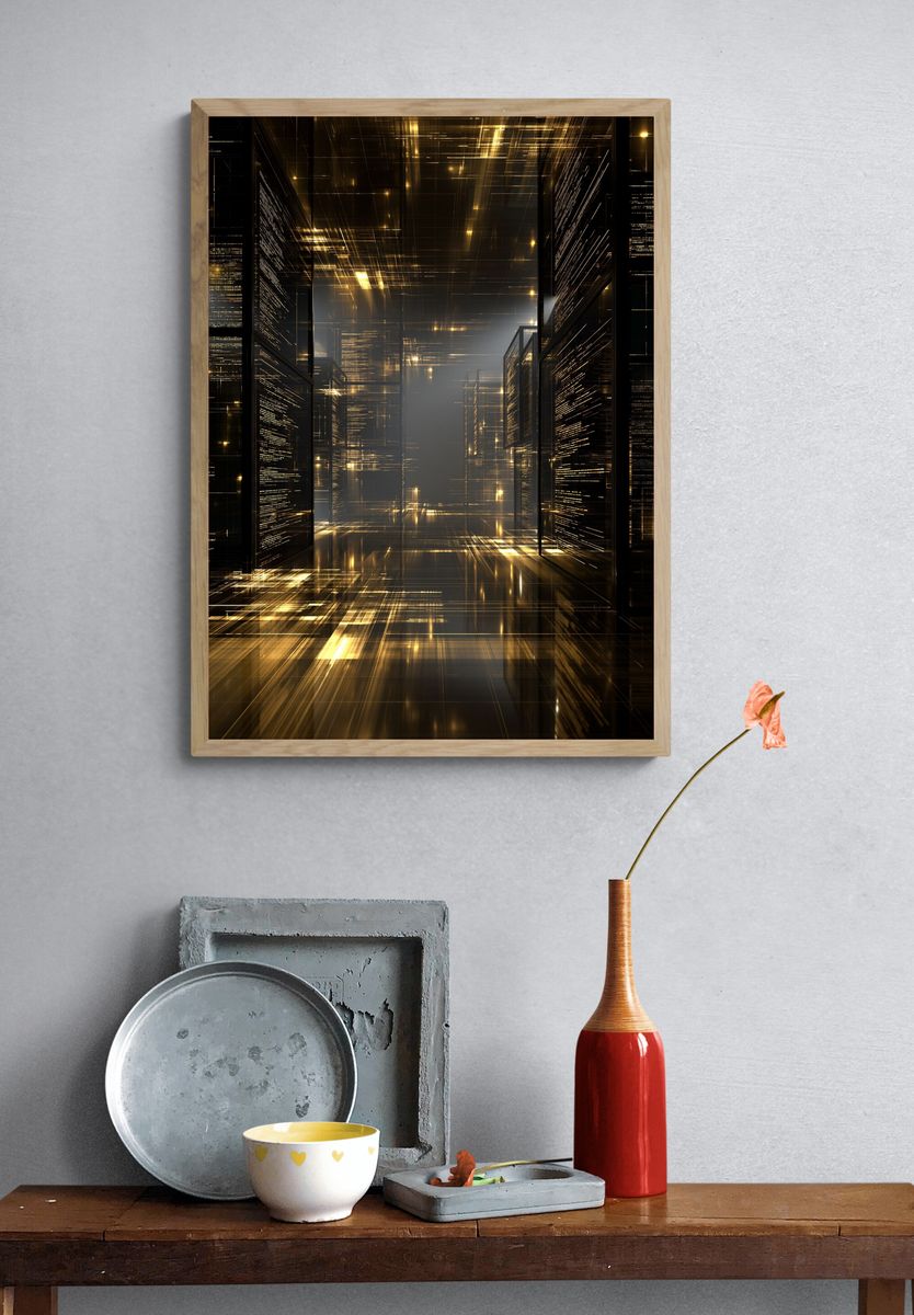 Golden Futuristic Corridor Poster. — room view 3