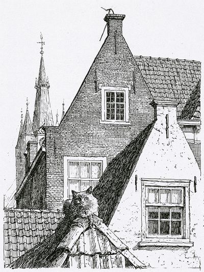 Cat on Rooftops Ink Print. poster