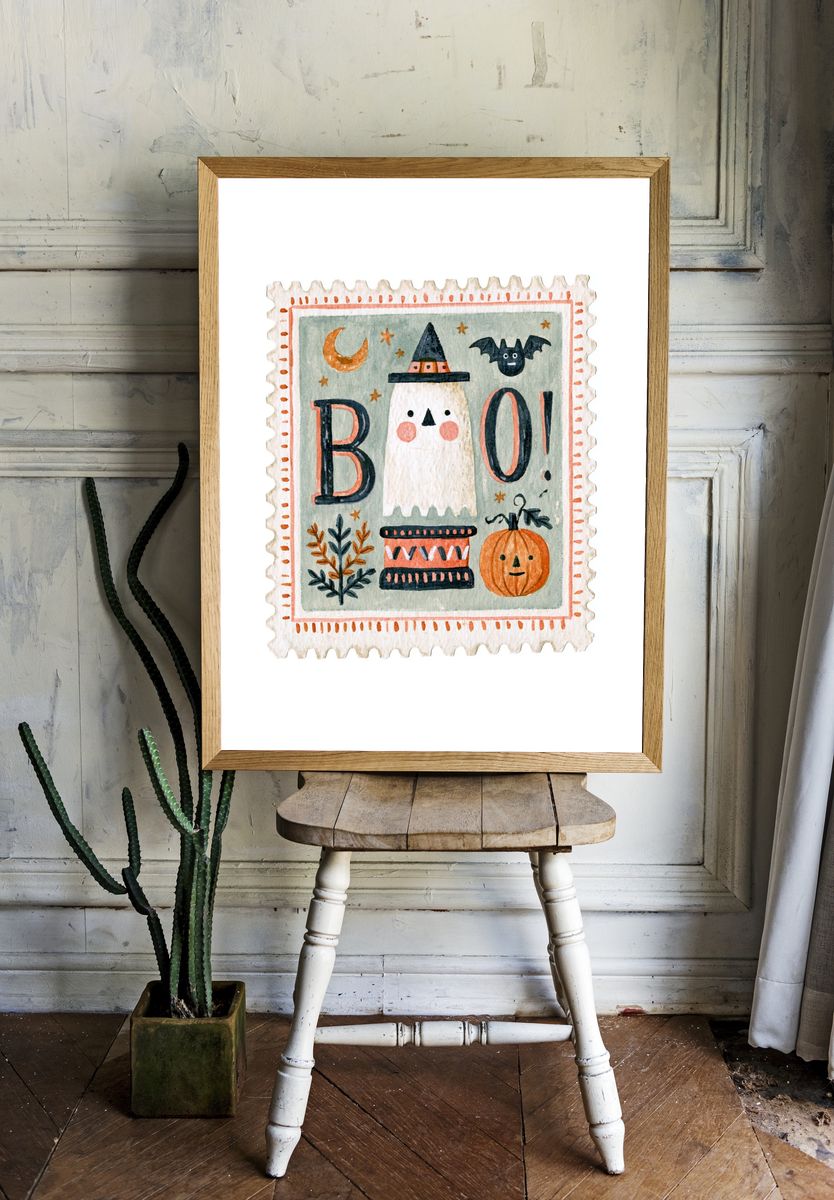 Halloween Boo Watercolor Poster. room preview