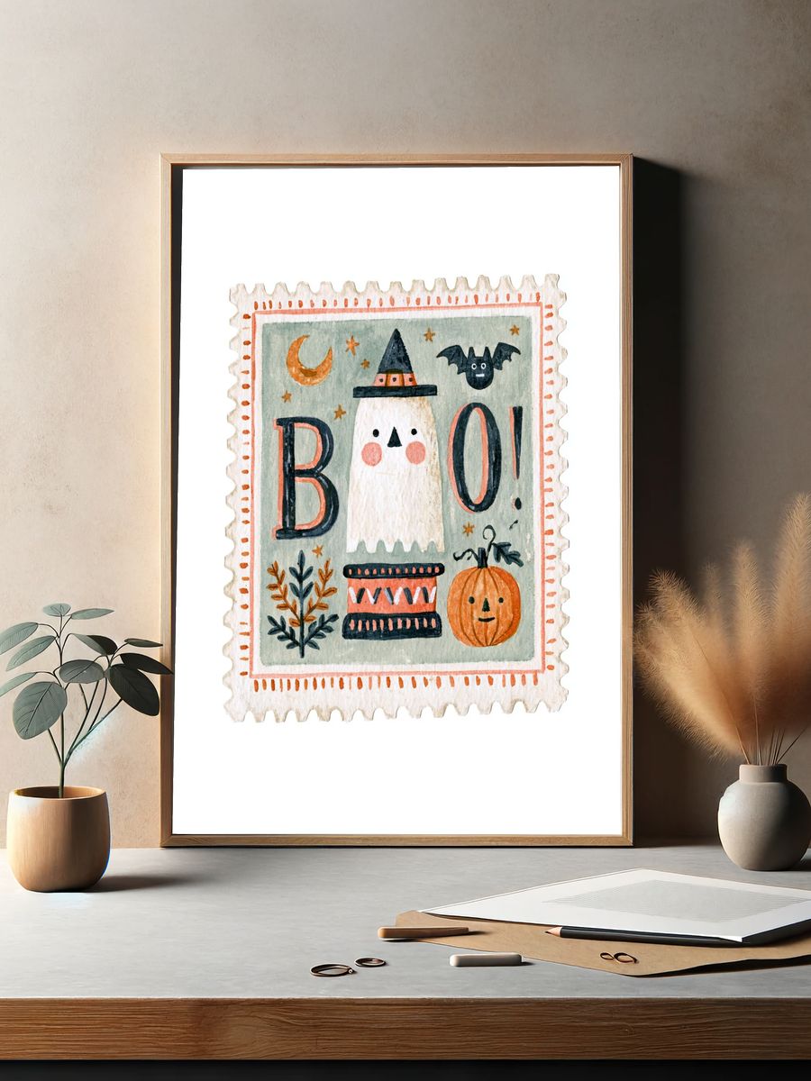 Halloween Boo Watercolor Poster. — room view 2