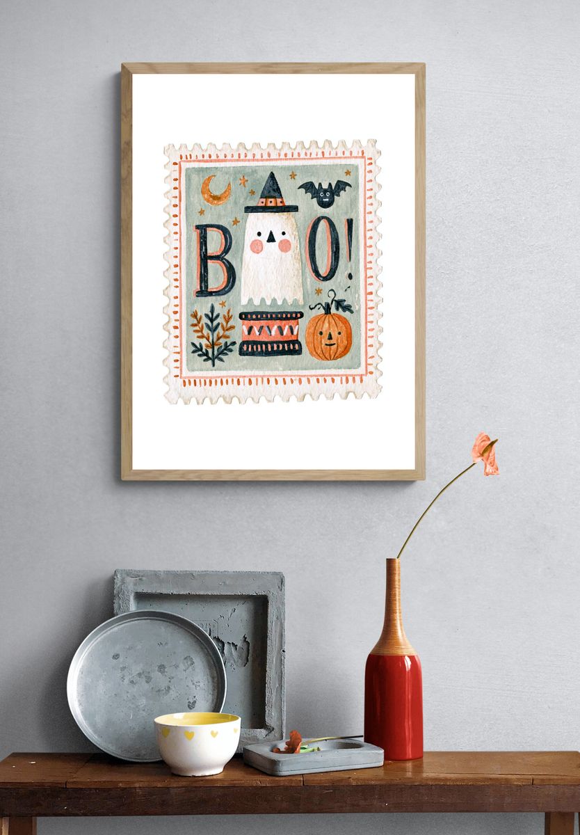 Halloween Boo Watercolor Poster. — room view 3