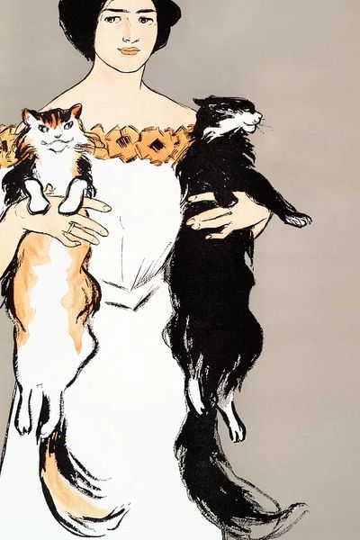 Woman holding cats (1897) print. poster