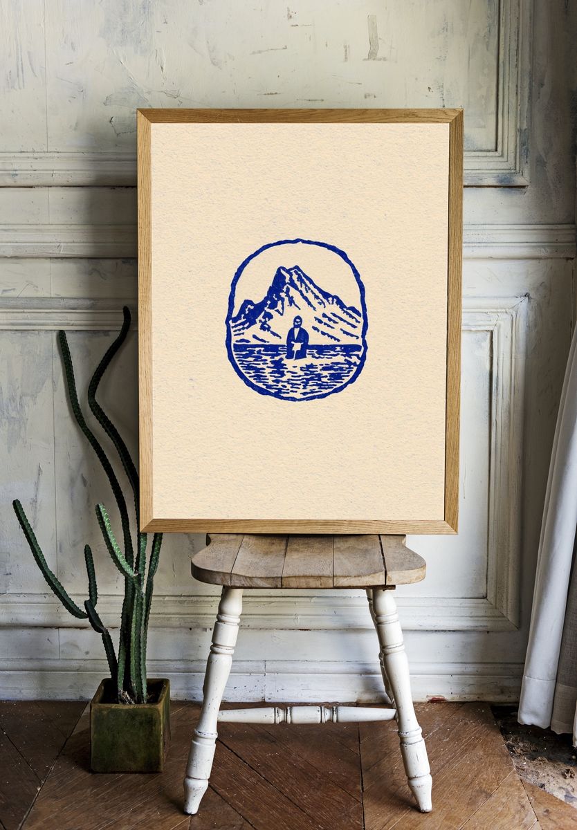 Mountain Lake Emblem Illustration Poster. — room view 1