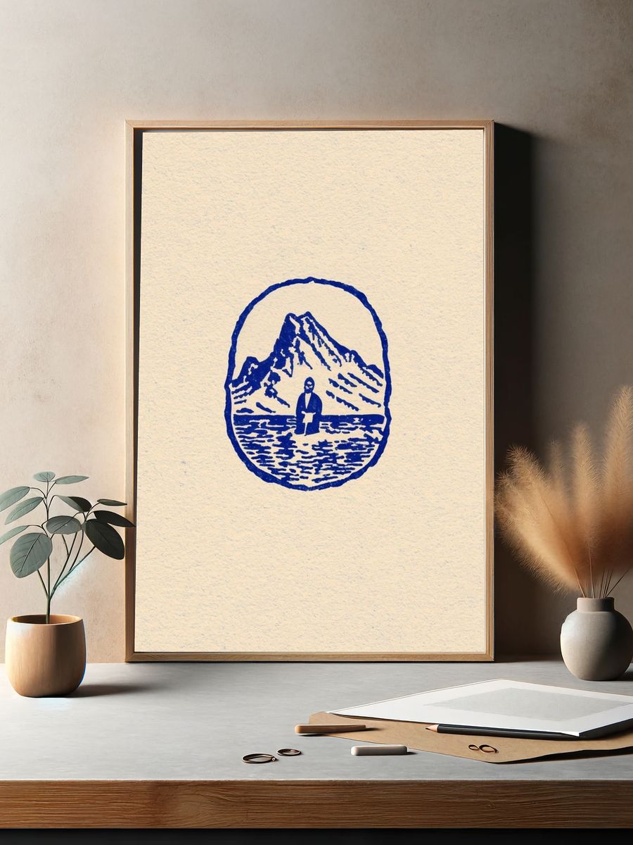 Mountain Lake Emblem Illustration Poster. — room view 2