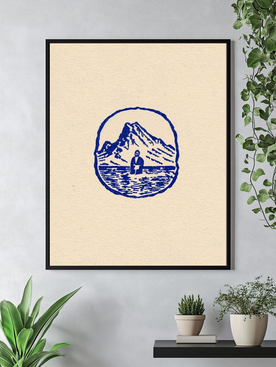 Mountain Lake Emblem Illustration Poster. — room view 4