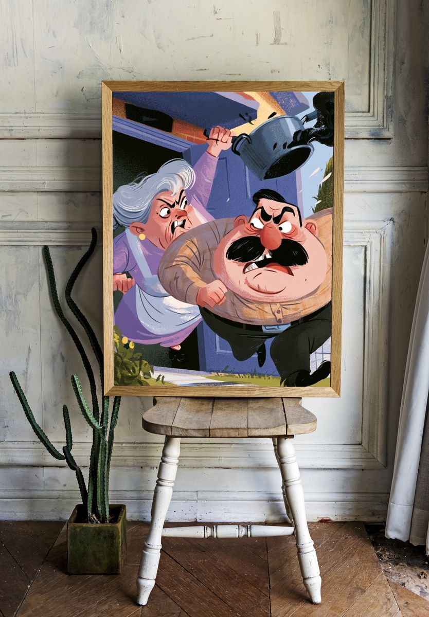 Angry Neighbors Cartoon Poster. room preview