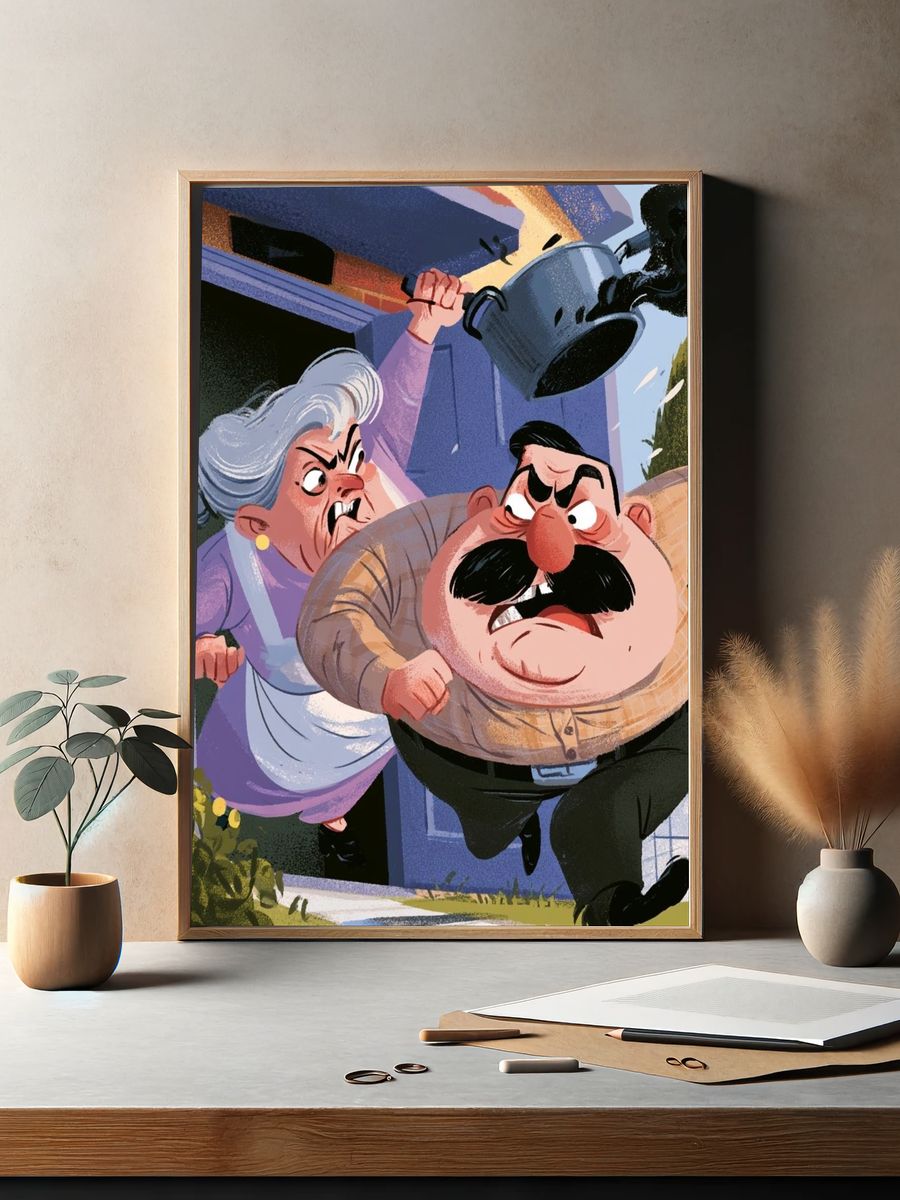 Angry Neighbors Cartoon Poster. — room view 2