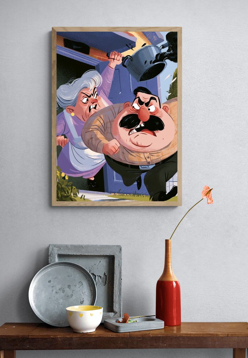 Angry Neighbors Cartoon Poster. — room view 3