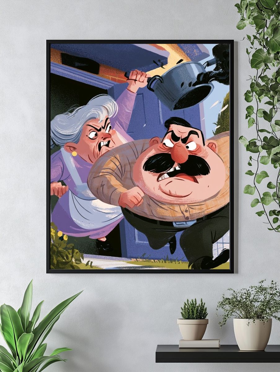 Angry Neighbors Cartoon Poster. — room view 4
