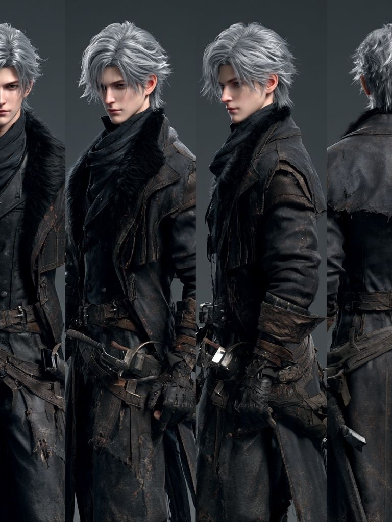 Silver-Haired Warrior Character Print. poster detail