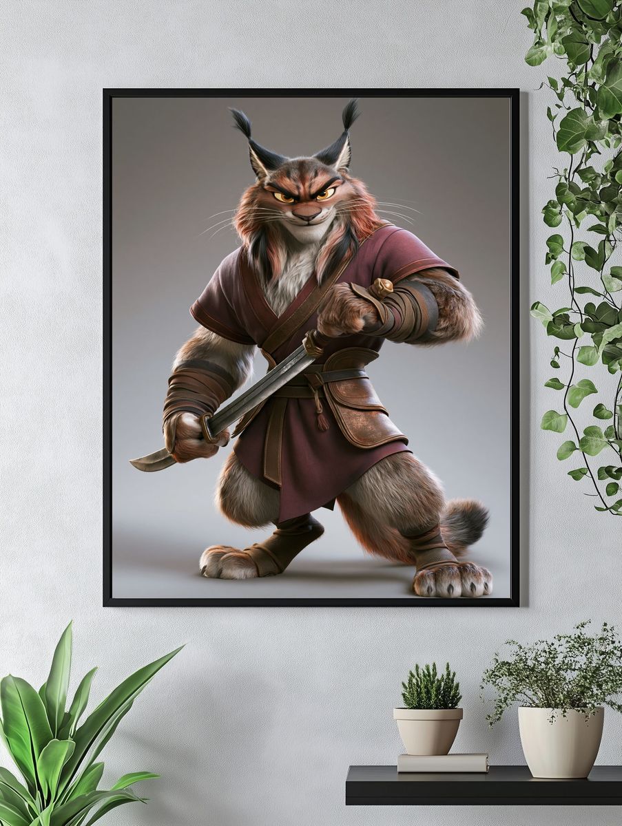 Warrior Lynx Digital Art Poster. — room view 4