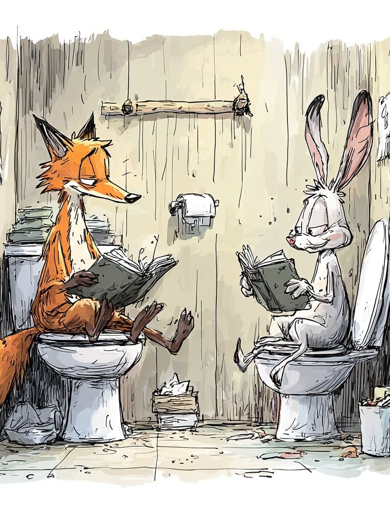 Fox and Rabbit Reading Poster. poster — illustration art