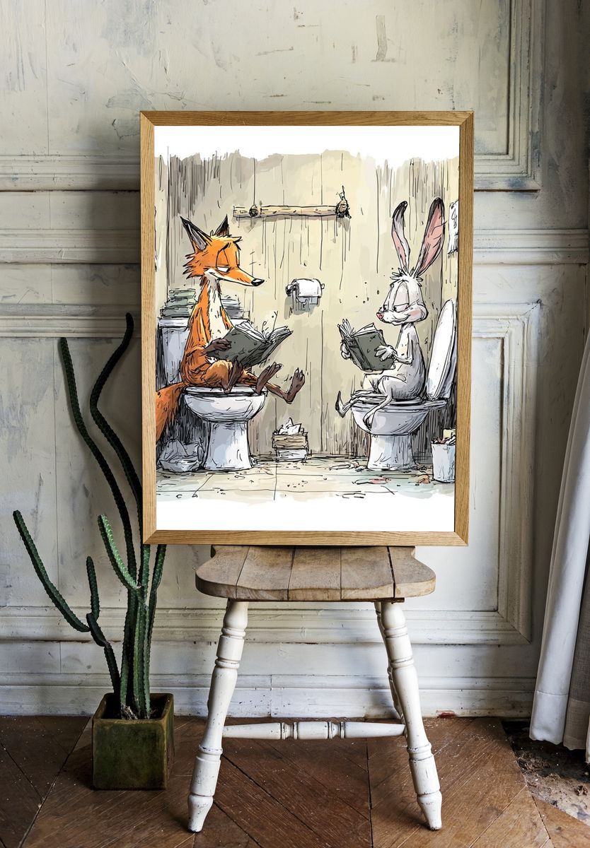 Fox and Rabbit Reading Poster room preview