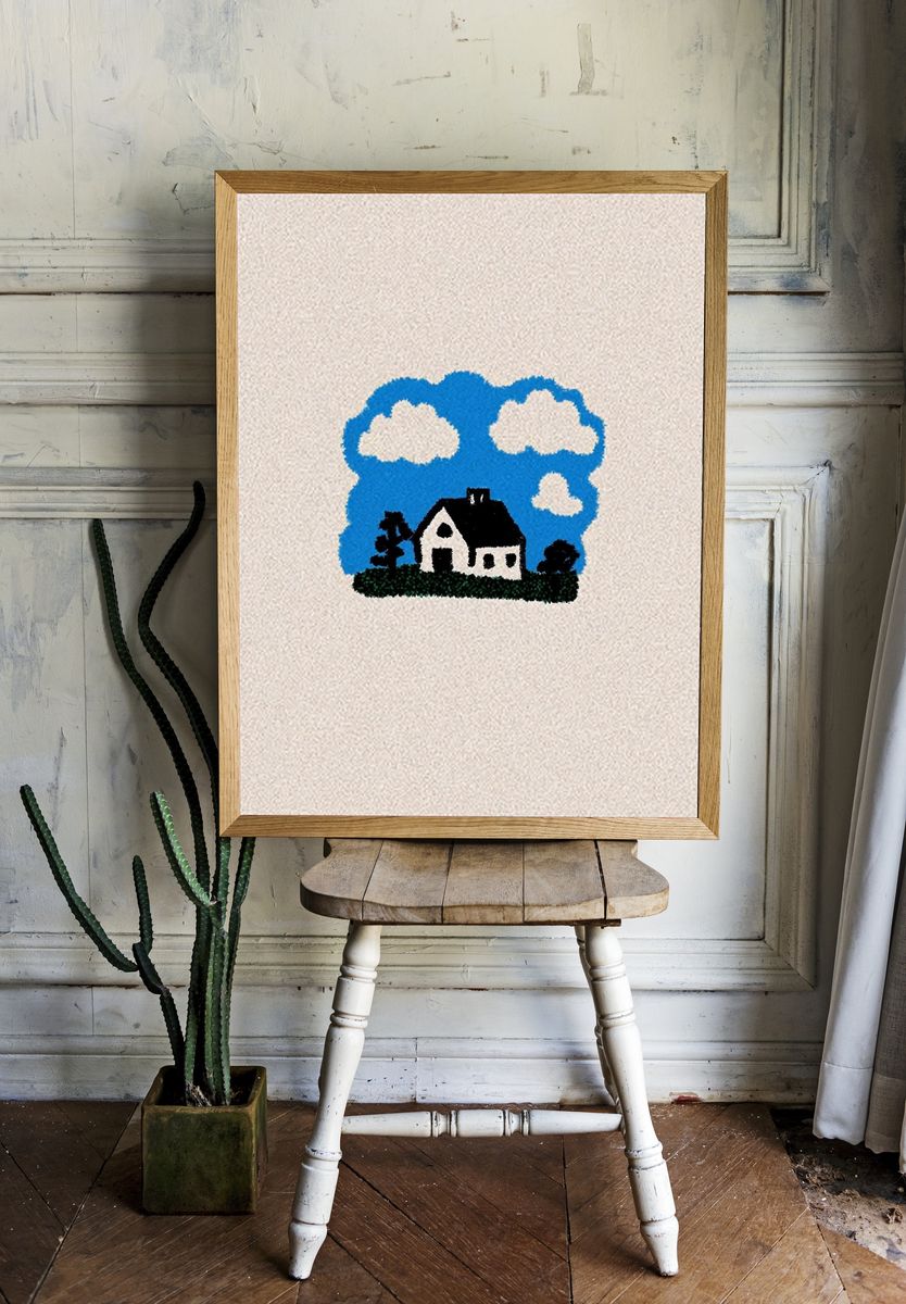 Blue Sky Cottage Illustration Poster. room preview