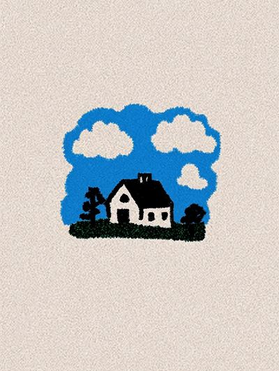 Blue Sky Cottage Illustration Poster. poster print
