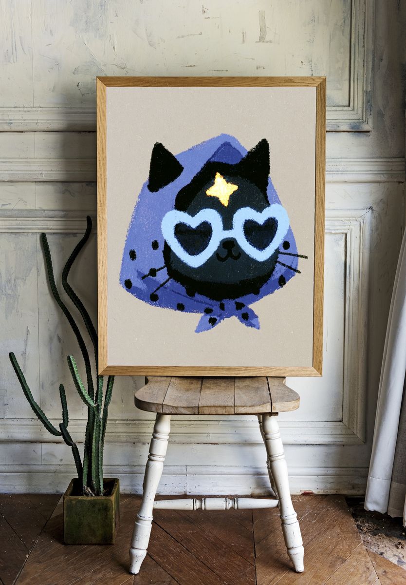 Heart-Eyed Cat Illustration Poster. room preview