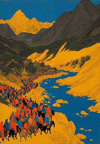Mountain Pilgrimage Illustration Poster. poster print