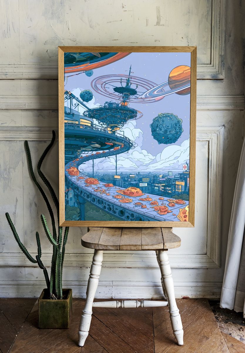 Futuristic Space City Illustration Poster. room preview