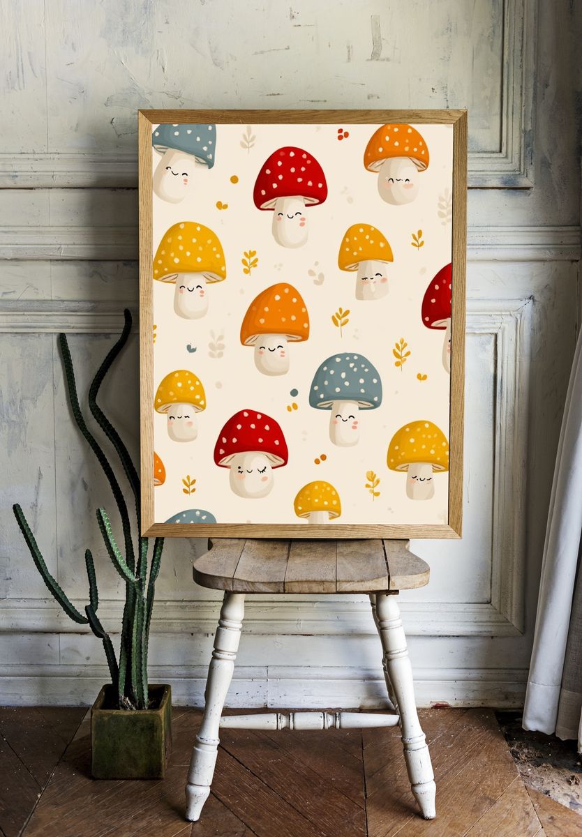 Cute Mushroom Pattern Illustration Poster. — room view 1