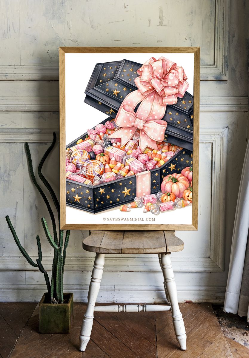 Halloween Candy Box Watercolor Print. — room view 1