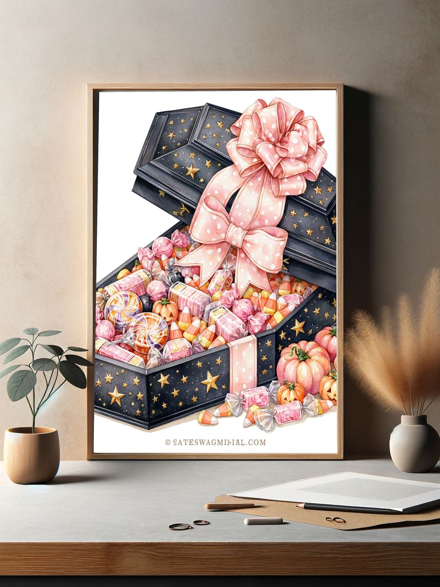 Halloween Candy Box Watercolor Print. — room view 2