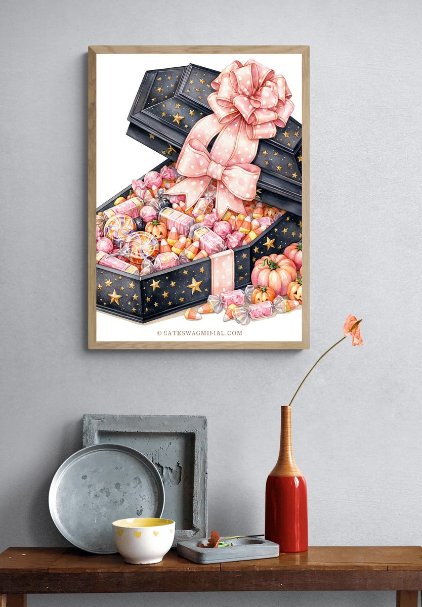 Halloween Candy Box Watercolor Print. — room view 3