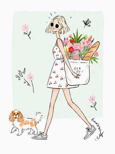 Eco Shopper Girl Illustration Poster. poster print