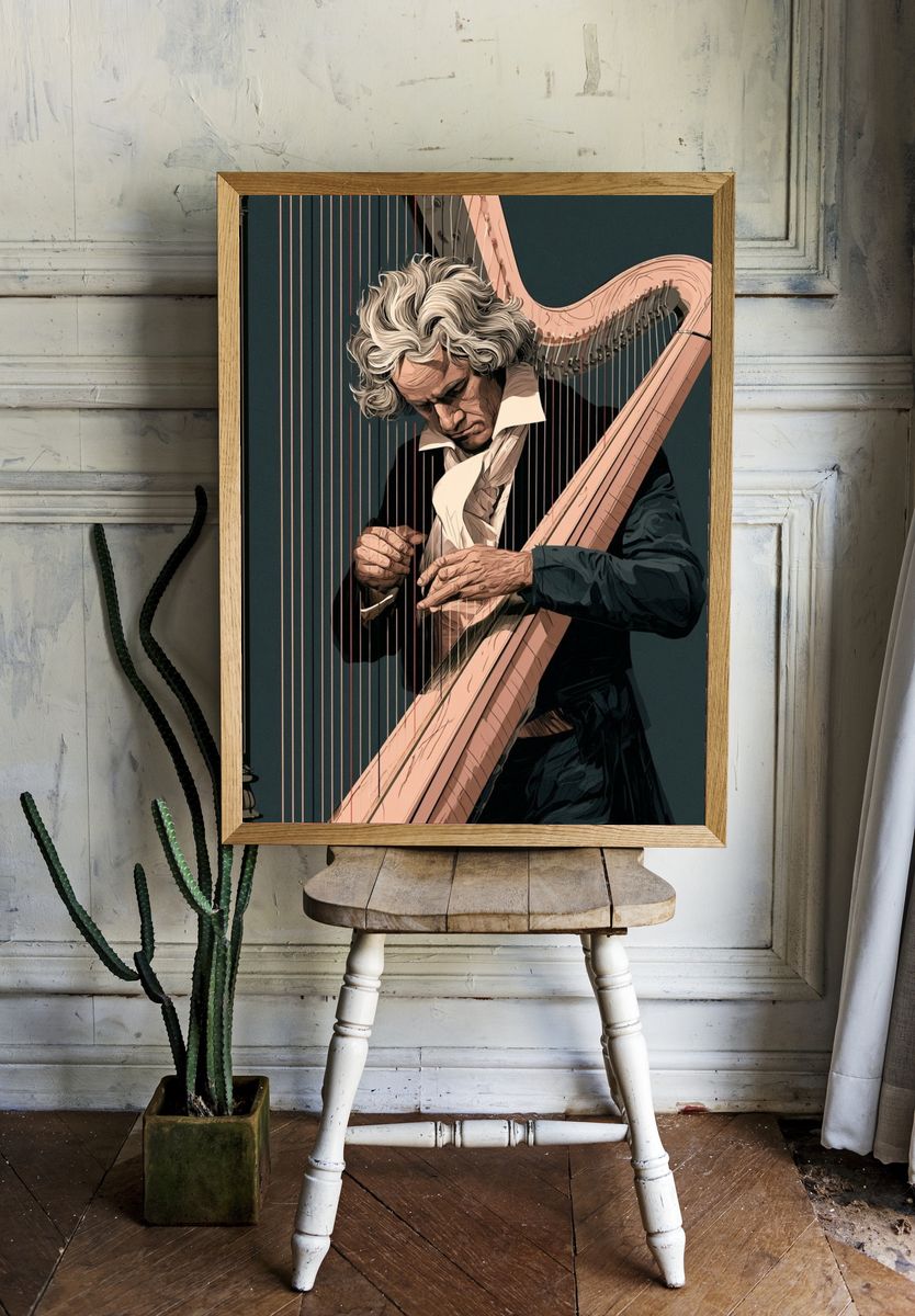Classical Harpist Illustration Poster. — room view 1