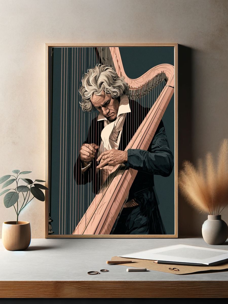 Classical Harpist Illustration Poster. — room view 2