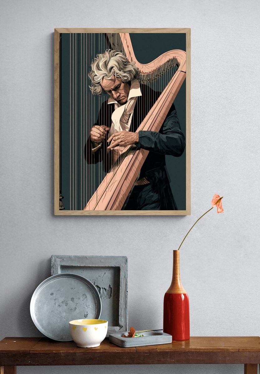 Classical Harpist Illustration Poster. — room view 3