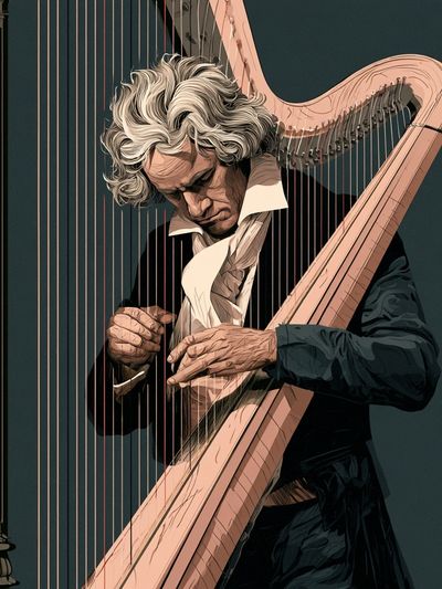 Classical Harpist Illustration Poster.
