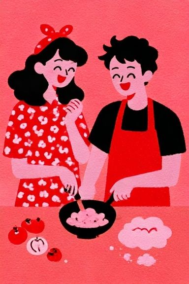 Cute Couple Kitchen Illustration Poster. poster — illustration art