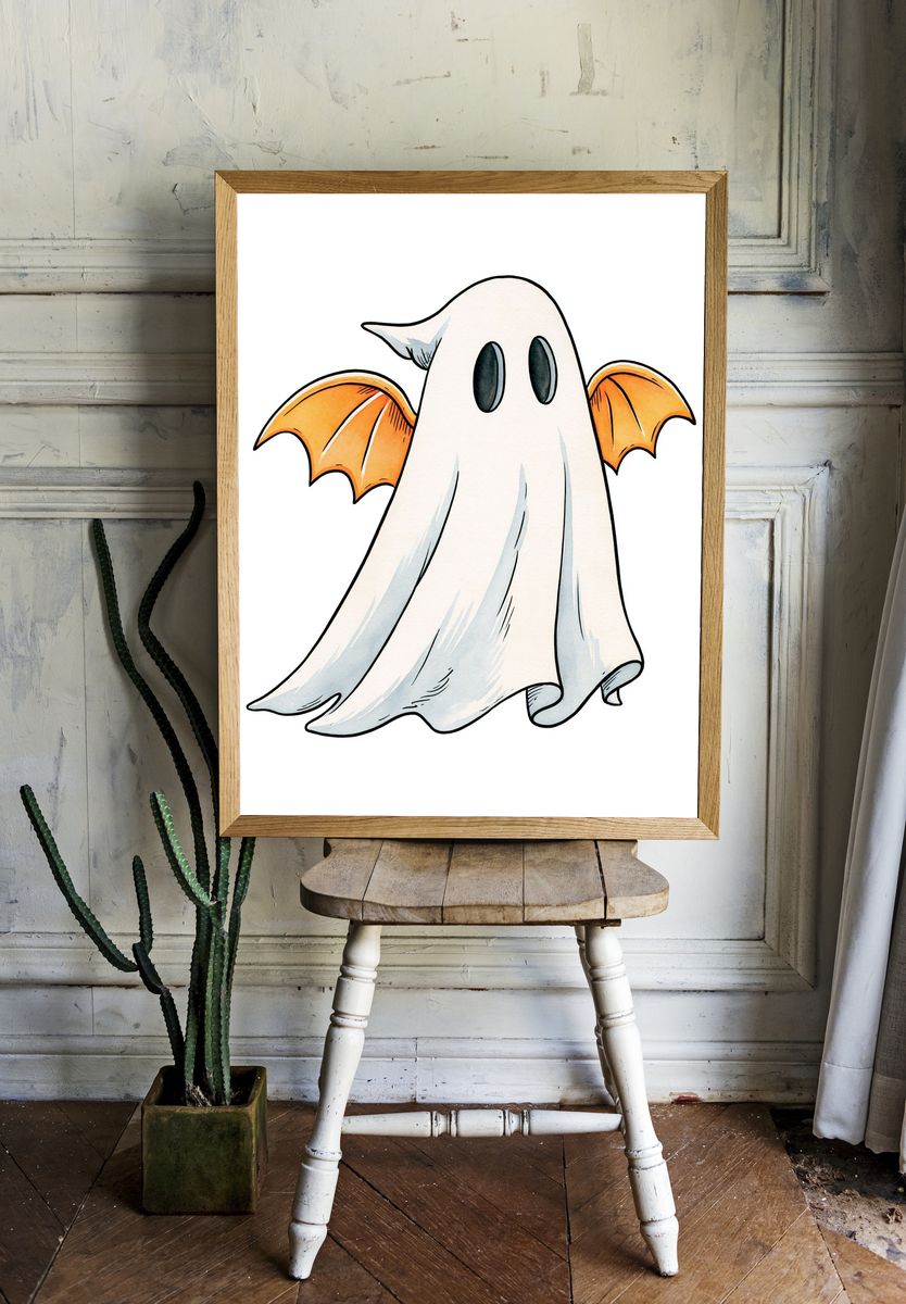 Cute Ghost Bat Cartoon Poster. room preview