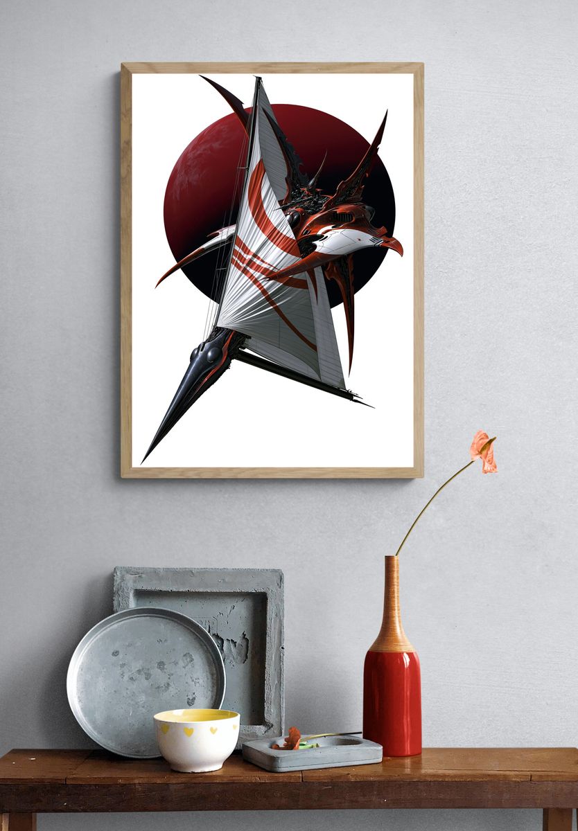 Futuristic Sailcraft Illustration Poster. — room view 3