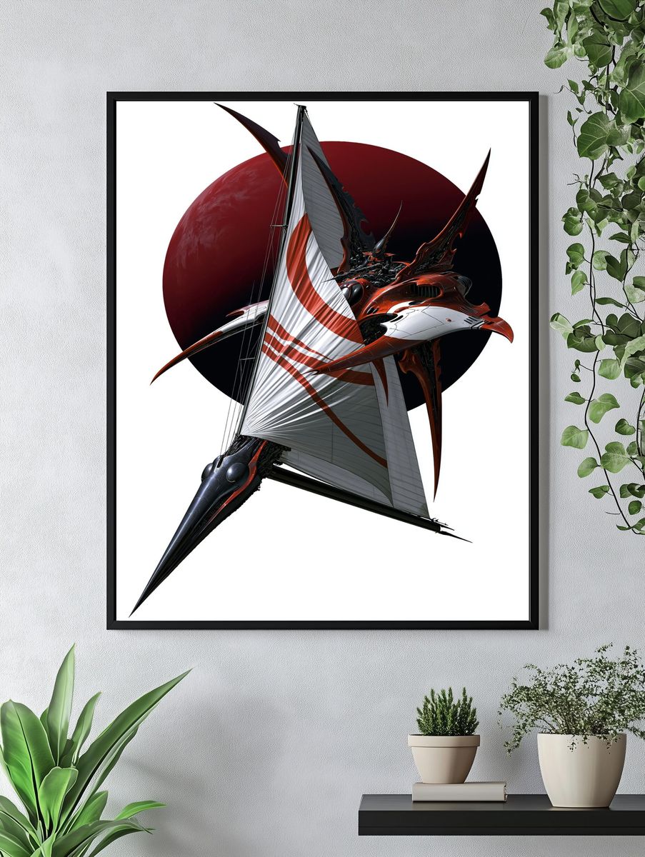 Futuristic Sailcraft Illustration Poster. — room view 4