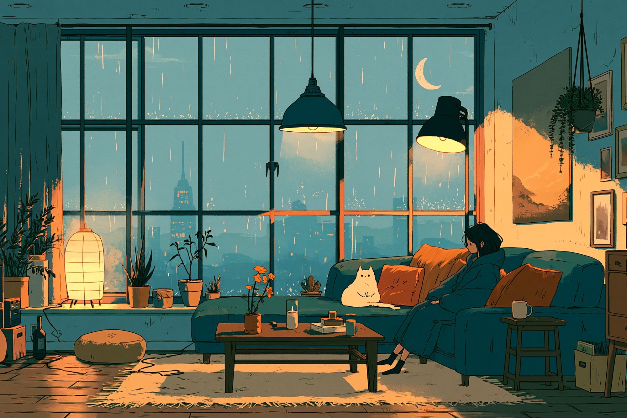 Cozy City Apartment Illustration Poster. poster — illustration art