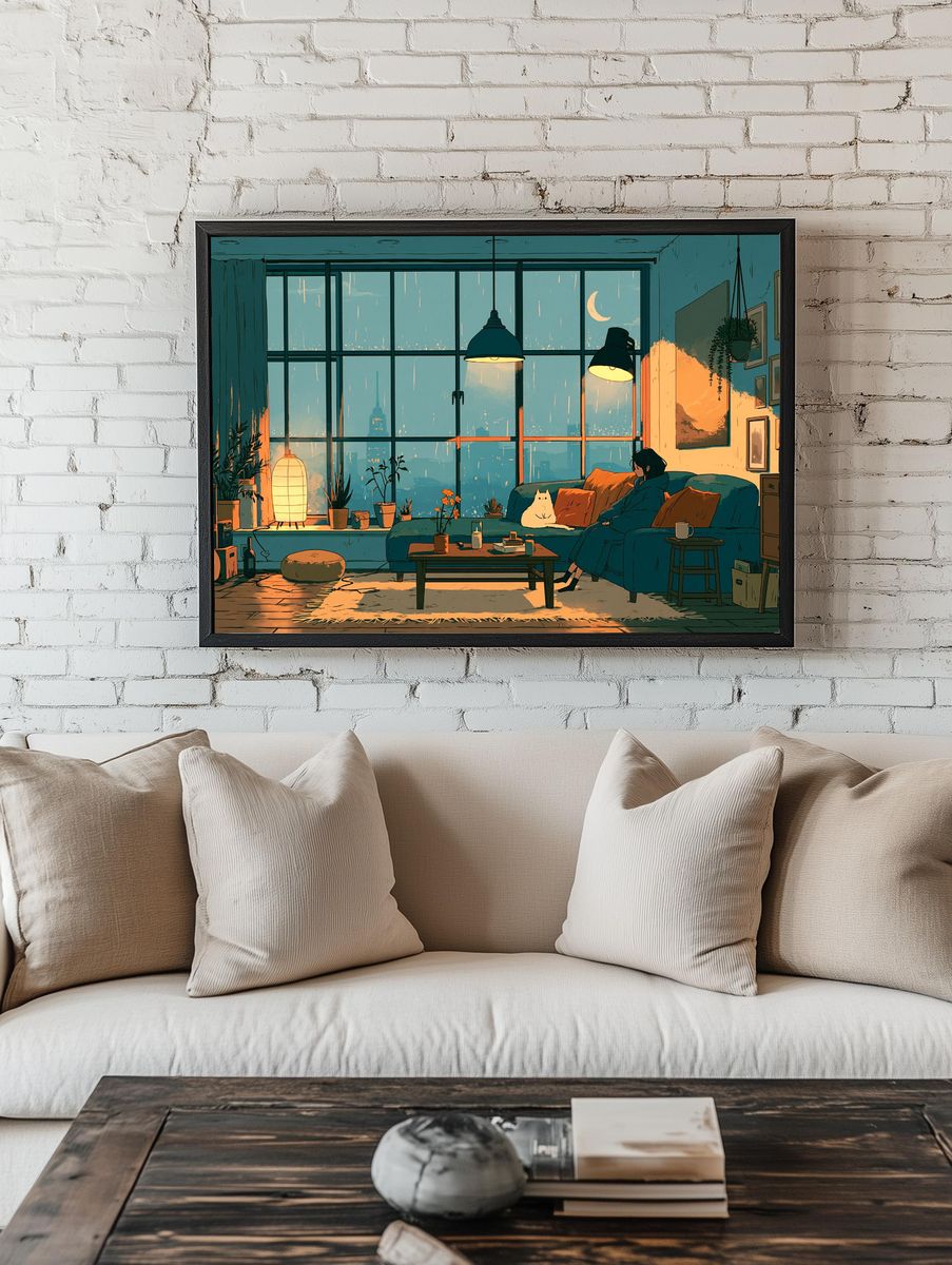 Cozy City Apartment Illustration Poster. — room view 1