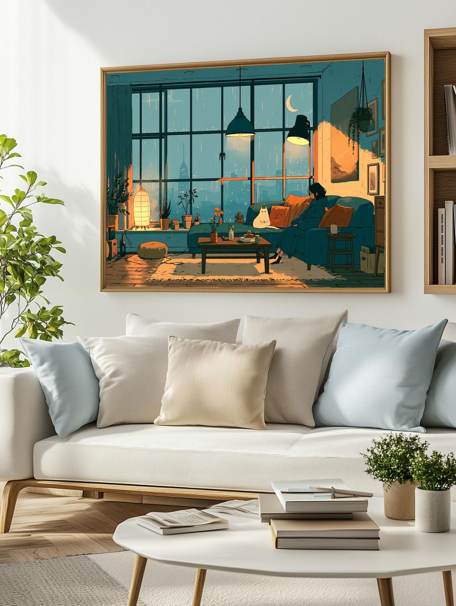 Cozy City Apartment Illustration Poster. — room view 2