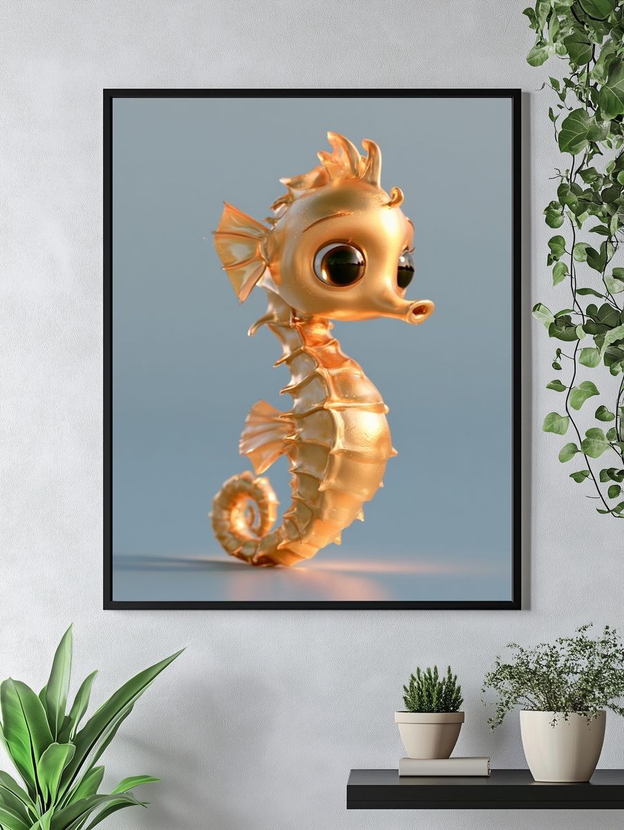 Golden Seahorse Digital Art Poster. — room view 4
