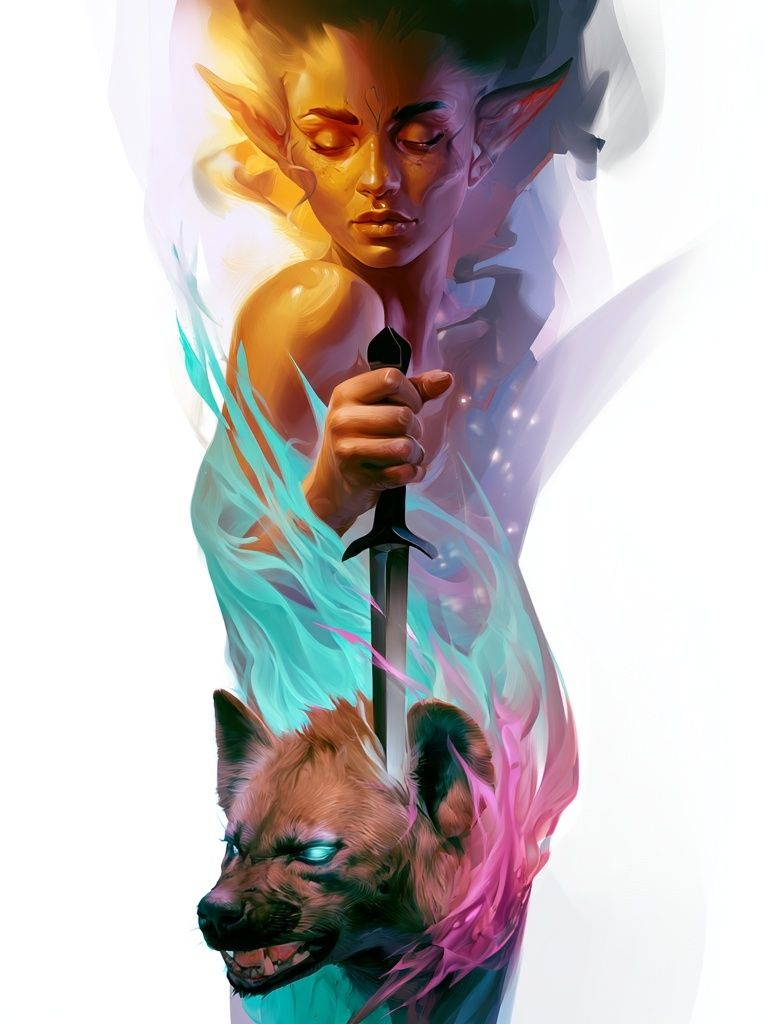 Elf and Hyena Fantasy Illustration Poster. poster — illustration art