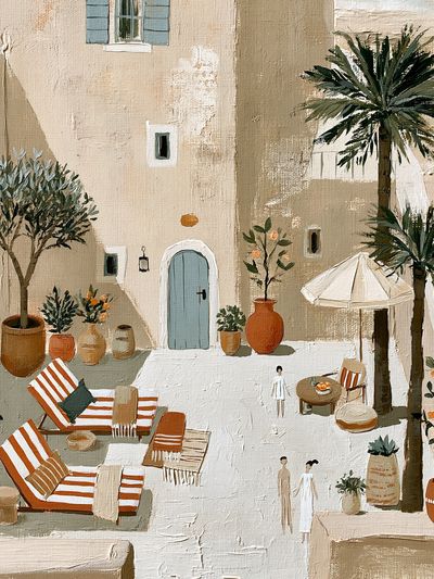Mediterranean Courtyard Illustration Poster. poster print