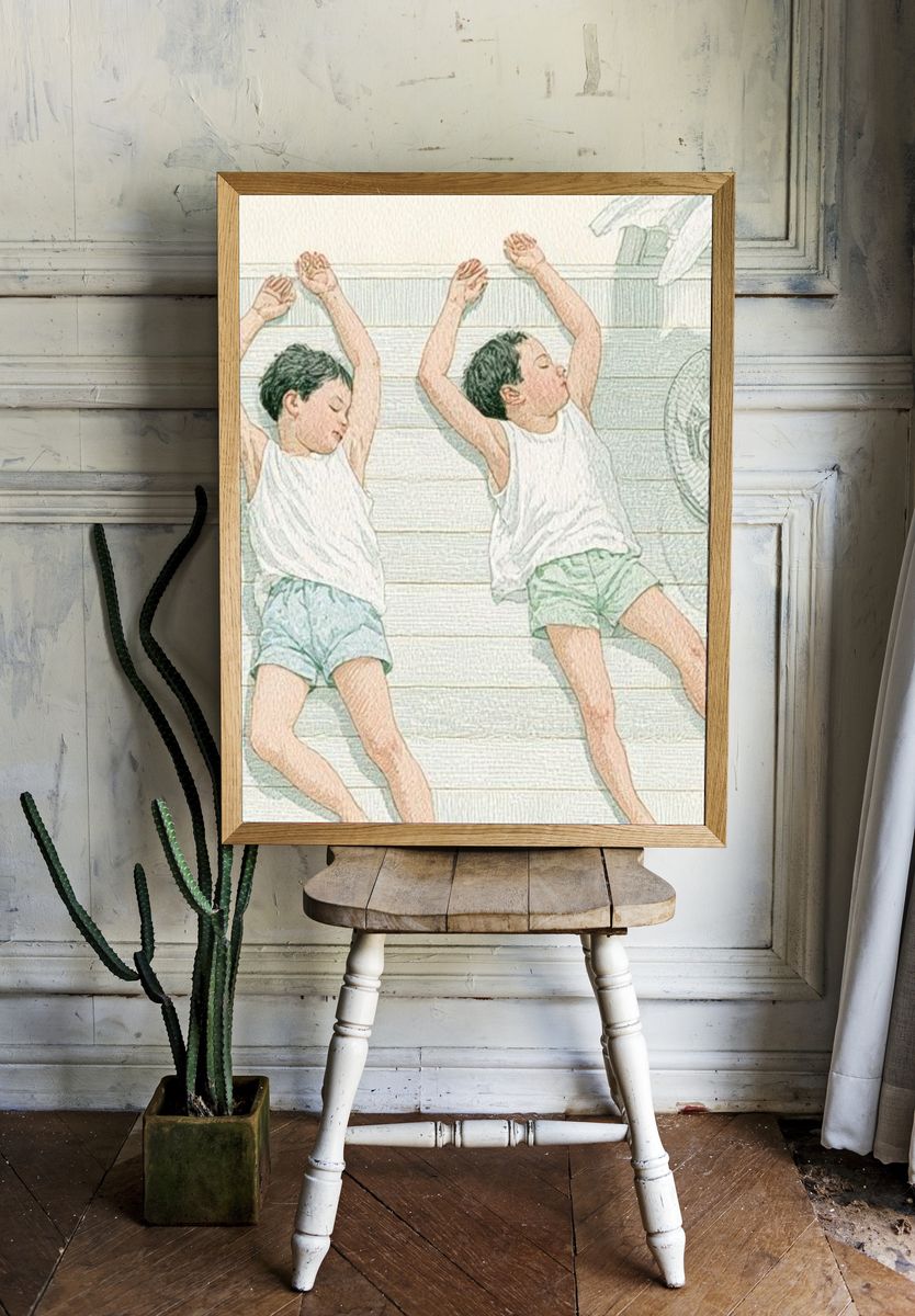 Sleeping Boys Watercolor Print. — room view 1