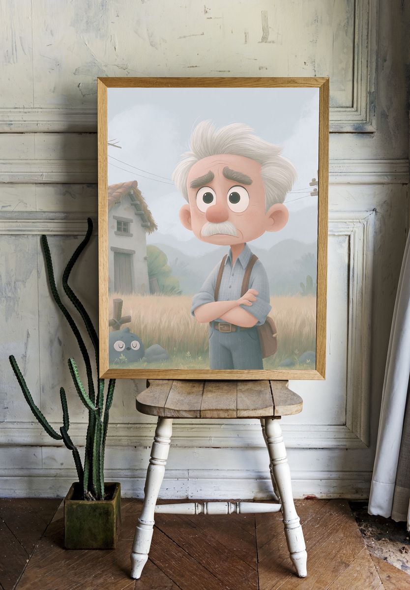 Whimsical Old Man Village Print. room preview