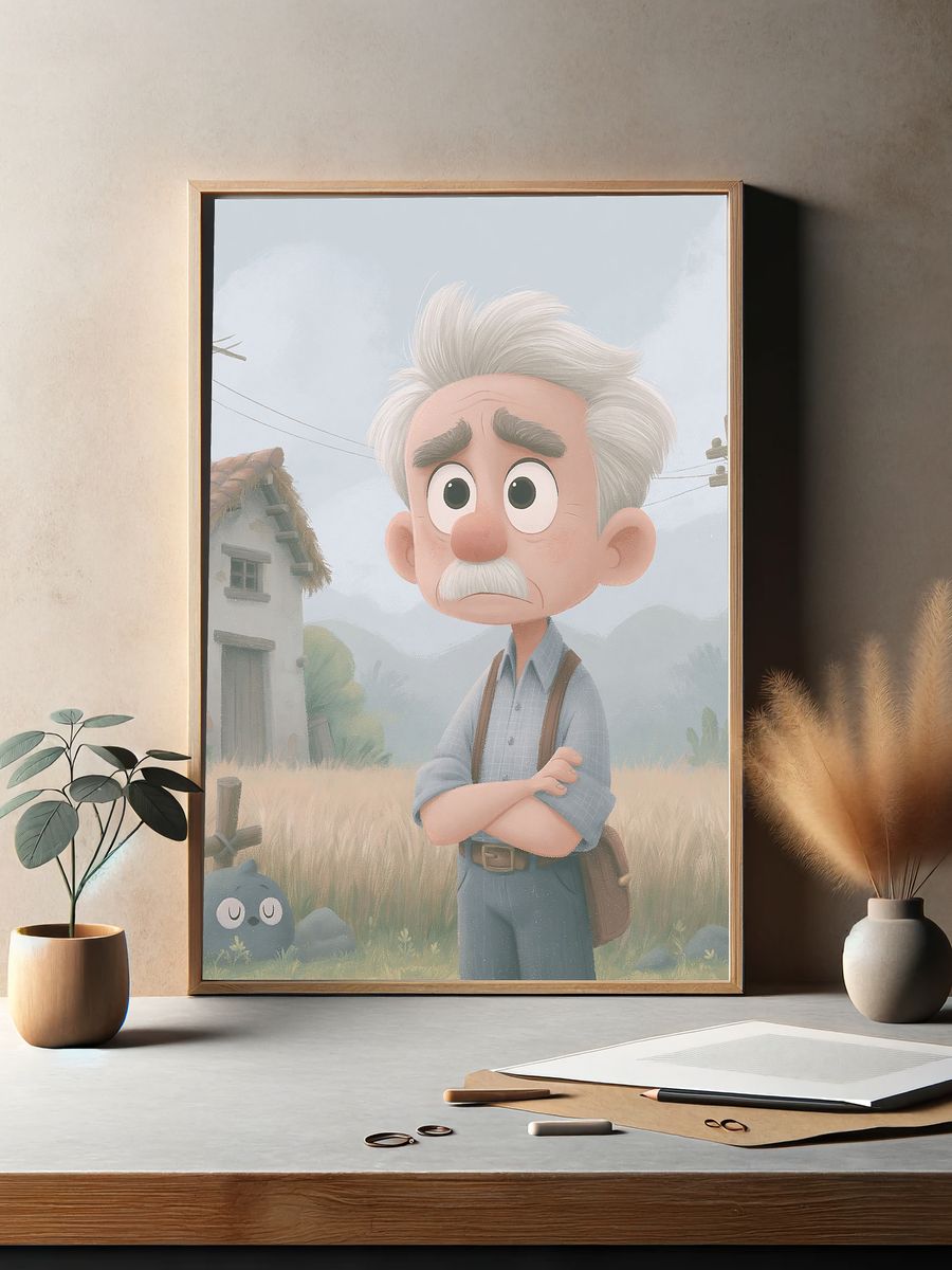 Whimsical Old Man Village Print. — room view 2