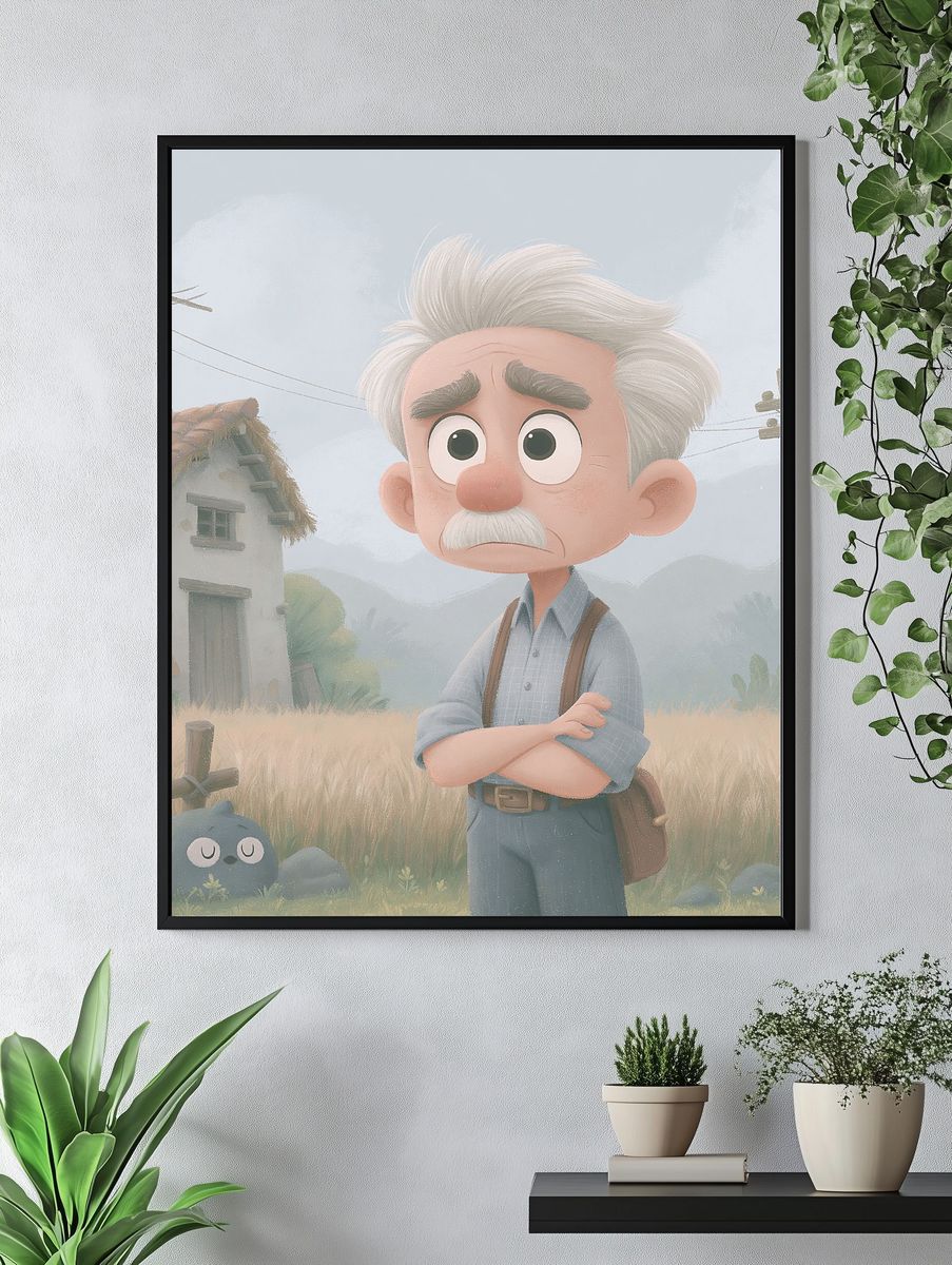 Whimsical Old Man Village Print. — room view 4
