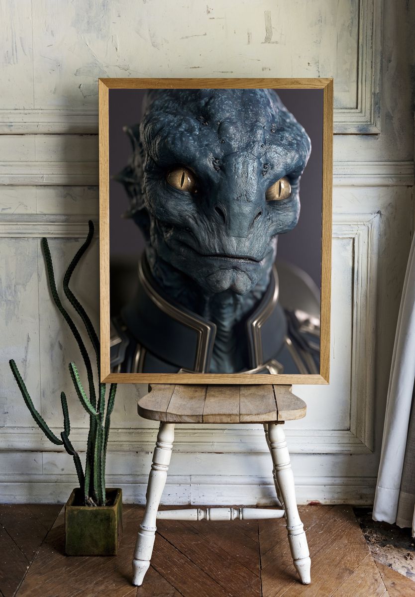 Alien Reptilian Portrait Poster. room preview