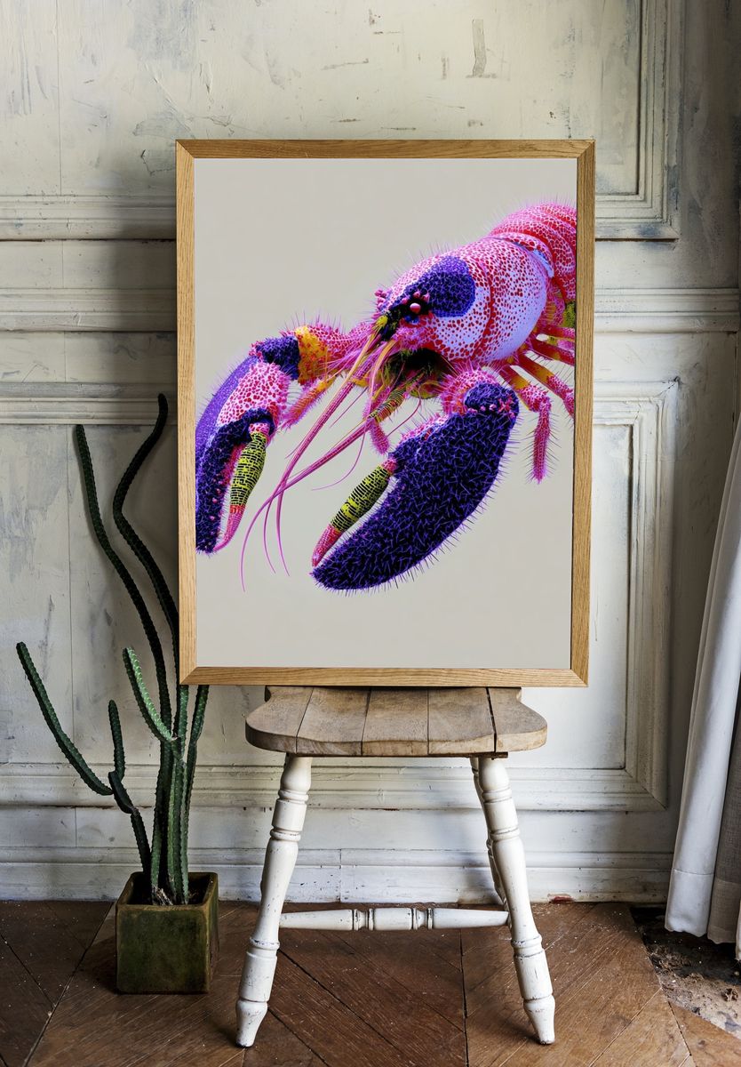 Neon Lobster Illustration Poster. room preview
