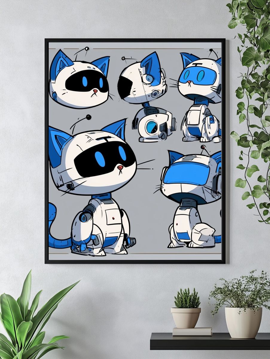 Robot Cat Character Illustration Poster. — room view 4